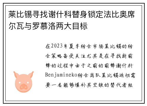 莱比锡寻找谢什科替身锁定法比奥席尔瓦与罗慕洛两大目标